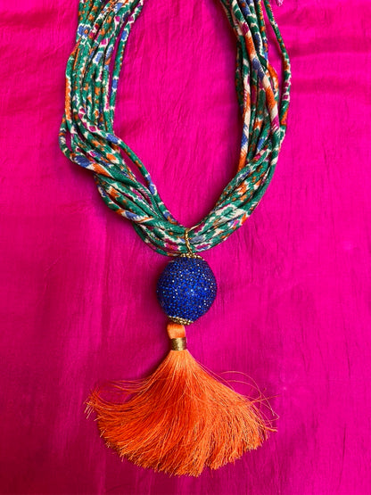 Silk ikat hand wrapped spaghetti adjustable cord necklace lightweight Andrea Serrahn Serrahna