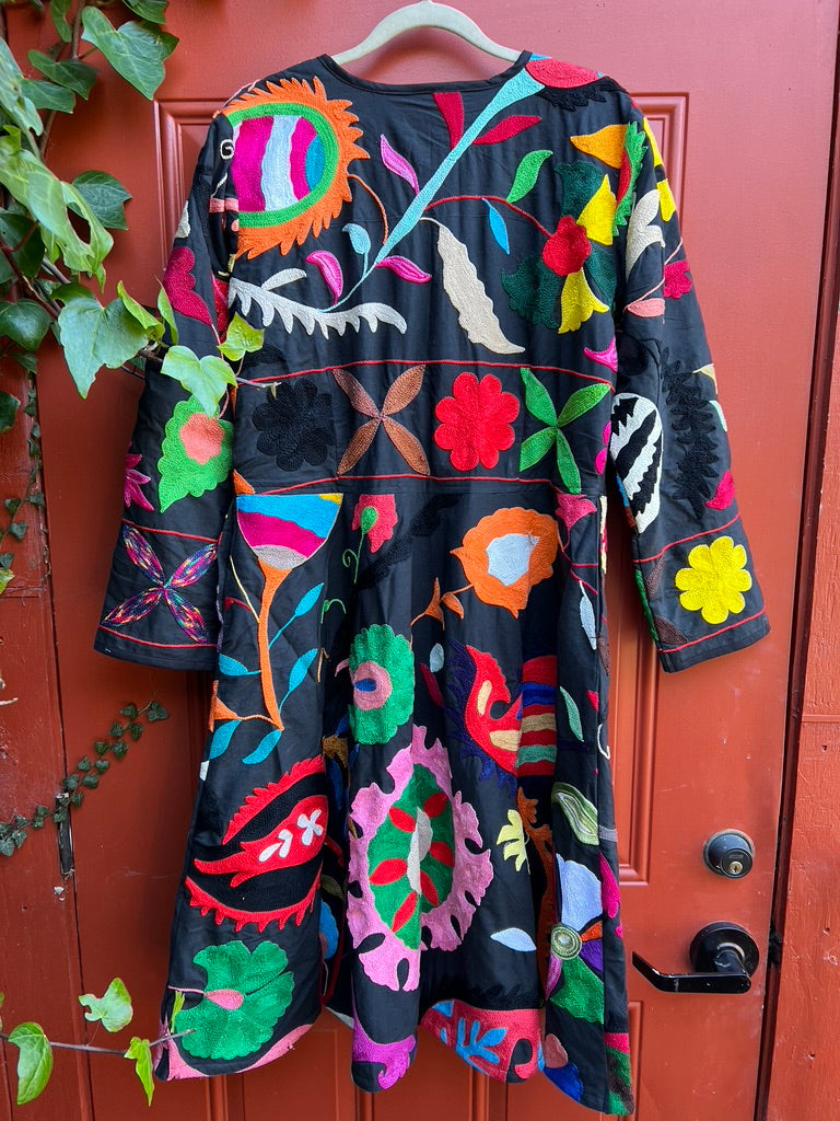Fleur en noir coat pockets suzani textile a-line coat Andrea Serrahn Serrahna