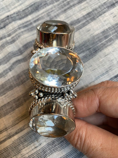 Oval ice quartz crystal cuff bracelet Andrea Serrahn Serrahna