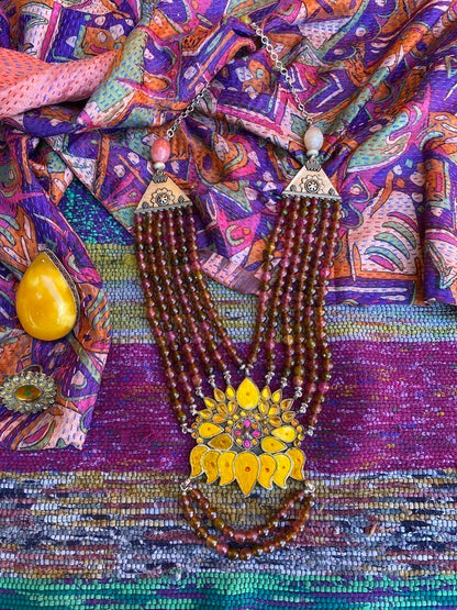Vintage Himachal Pradesh glass mirrored pendant necklace crystal tourmaline Andrea Serrahn Serrahna