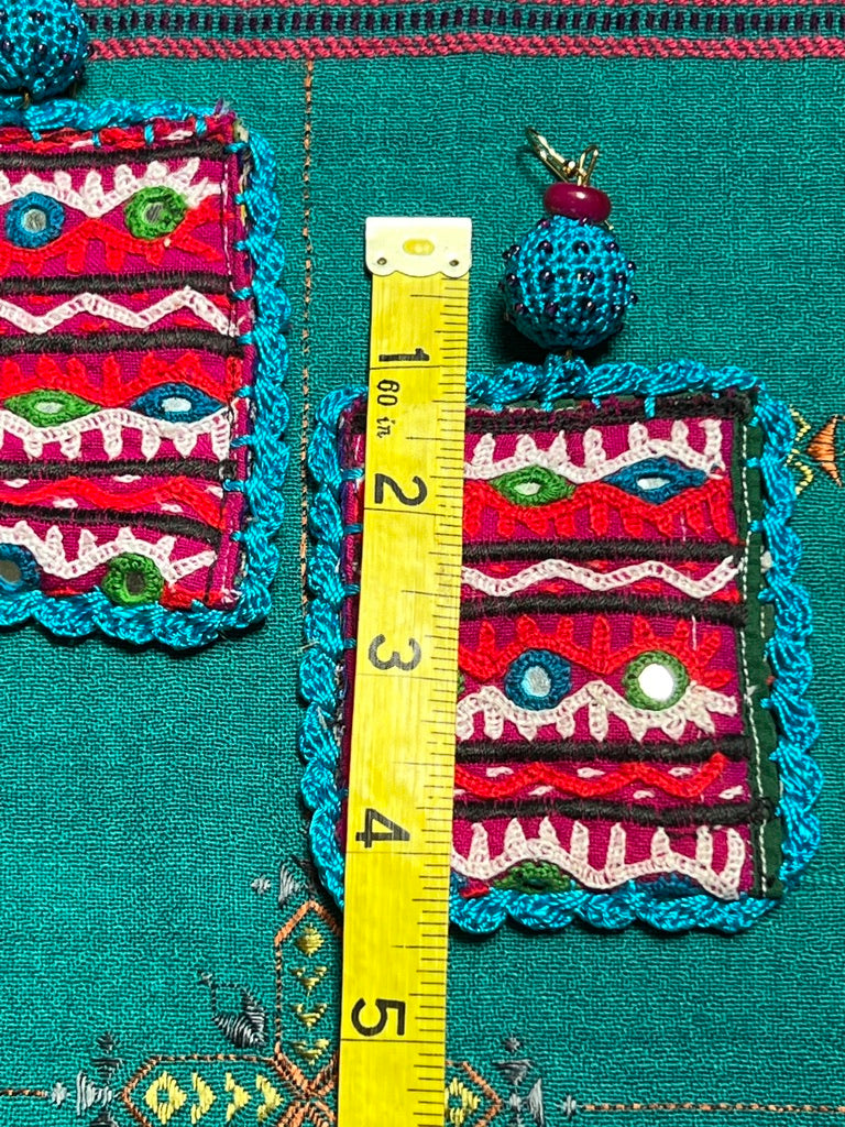 Rabari choli upcycled hand-embroidered oversized lightweight earrings Andrea Serrahn Serrahna