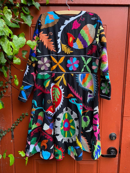 Fleur en noir coat pockets suzani textile a-line coat Andrea Serrahn Serrahna