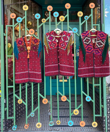Fringed turkish tapestry hand embroidered soft ajarakh pockets vest Andrea Serrahn Serrahna