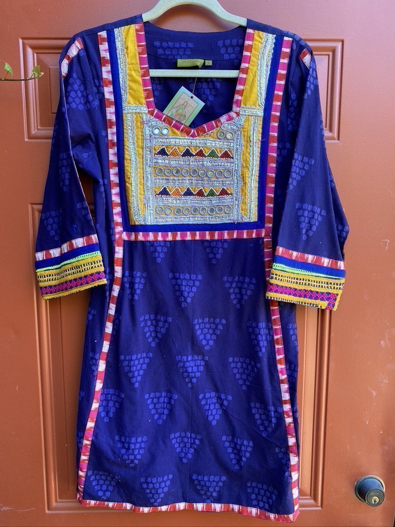 Tribal embroidery tunic hand block printed Andrea Serrahn Serrahna