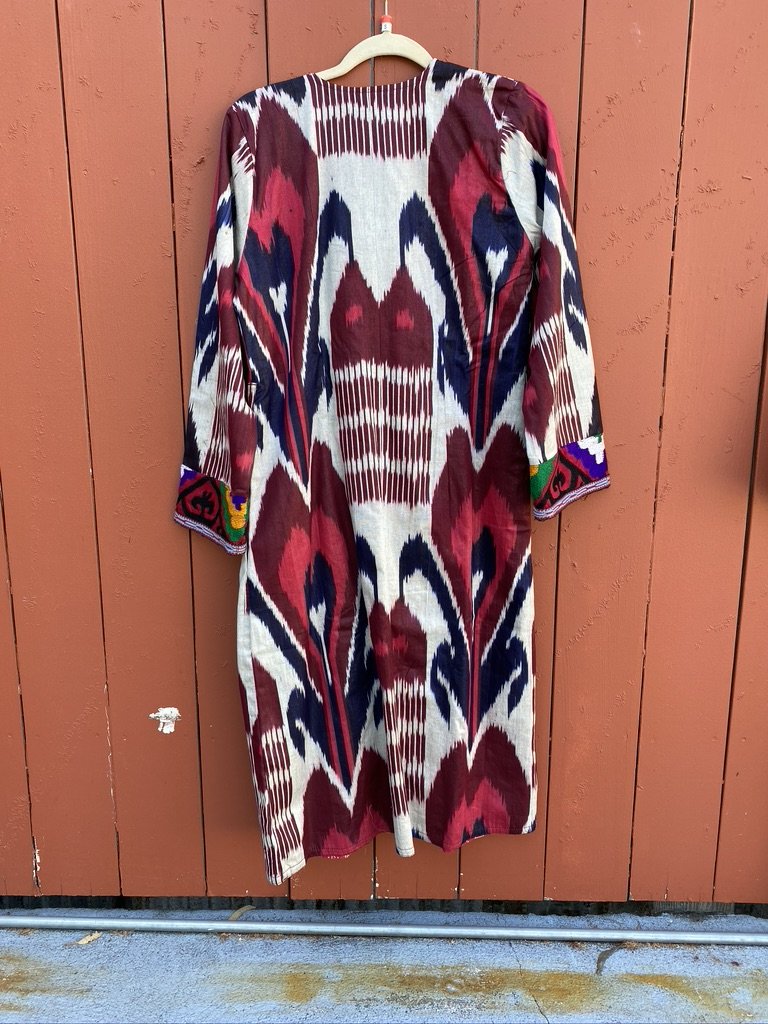 Upcycled Suzani ikat coat long full-length sleeves robe tie Andrea Serrahn Serrahna