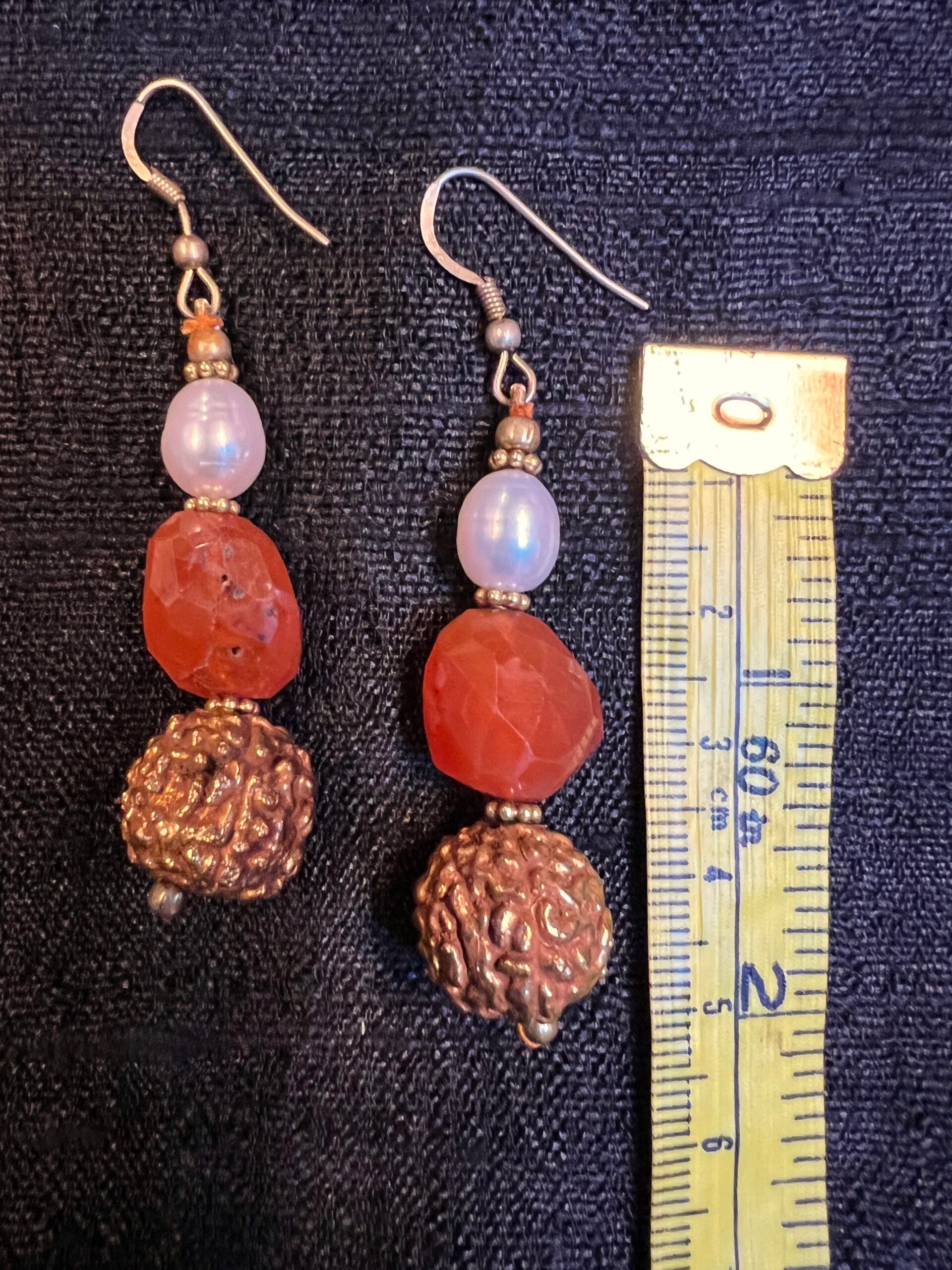 Carnelian pearl rudraksha bead earrings Andrea Serrahn Serrahna
