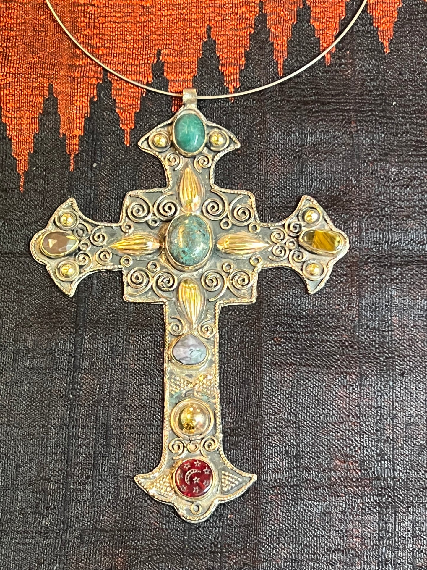 LARGE GEM STUDDED CROSS PENDANT NECKLACE