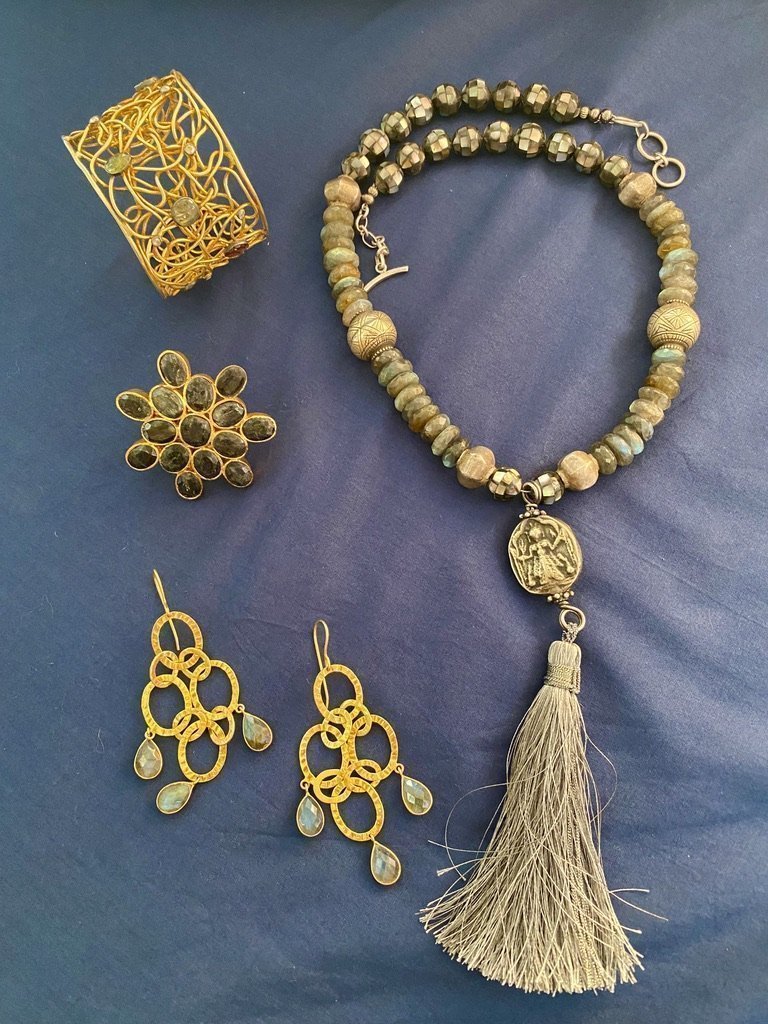 Labradorite necklace chandelier earrings tourmaline bracelet gold sterling silver Andrea Serrahn Serrahna