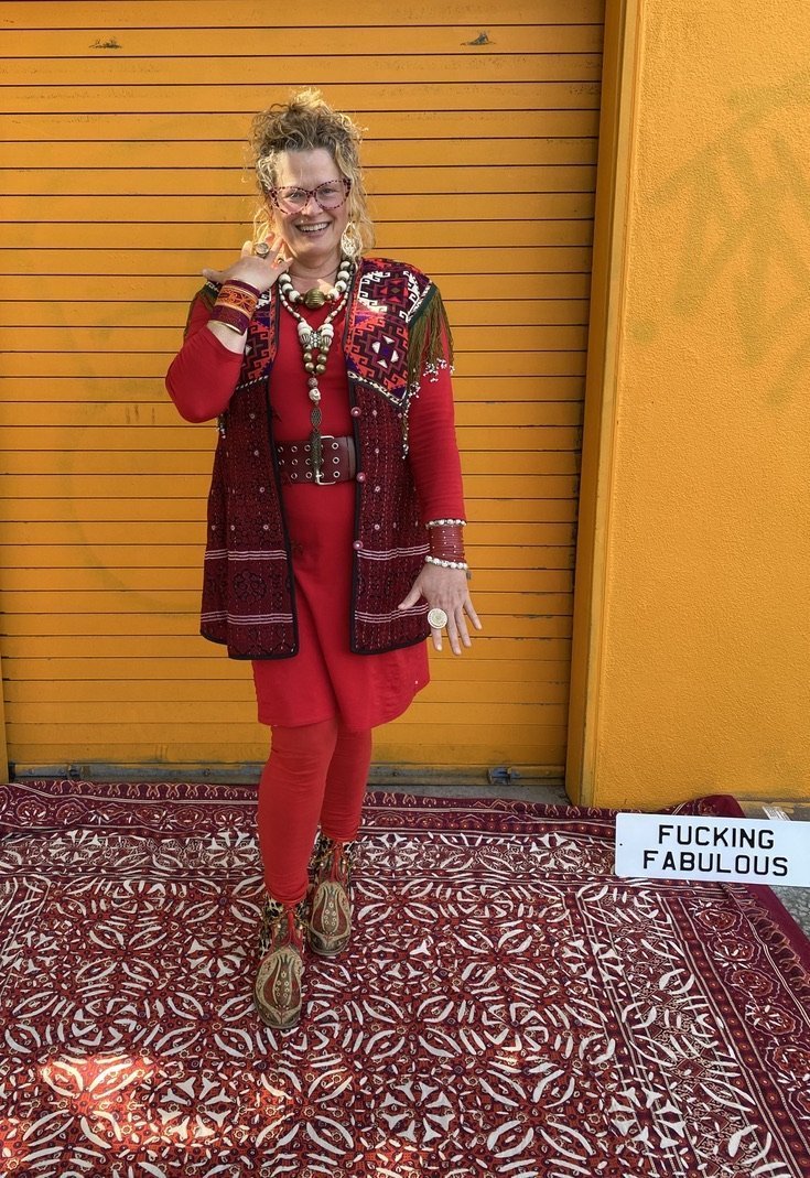 Fringed turkish tapestry hand embroidered soft ajarakh pockets vest Andrea Serrahn Serrahna