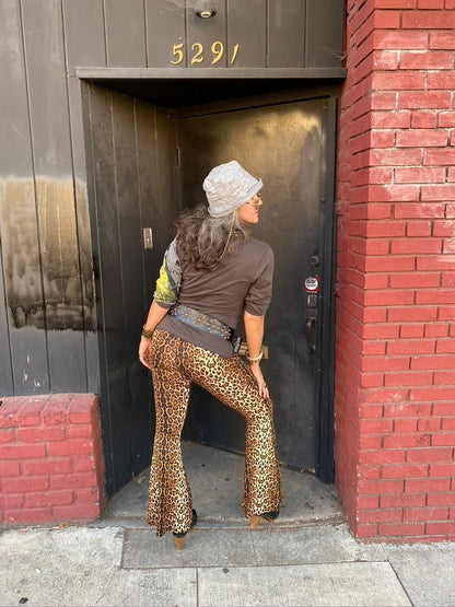 Leopard stretch flare pant. Med-Large. Super soft synthetic, machine washable cool.