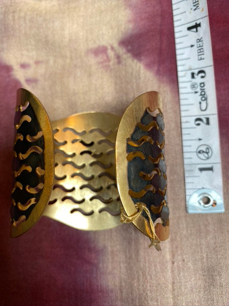 Rainbow tourmaline laser cut brass rhodium plated ooak cuff Andrea Serrahn Serrahna