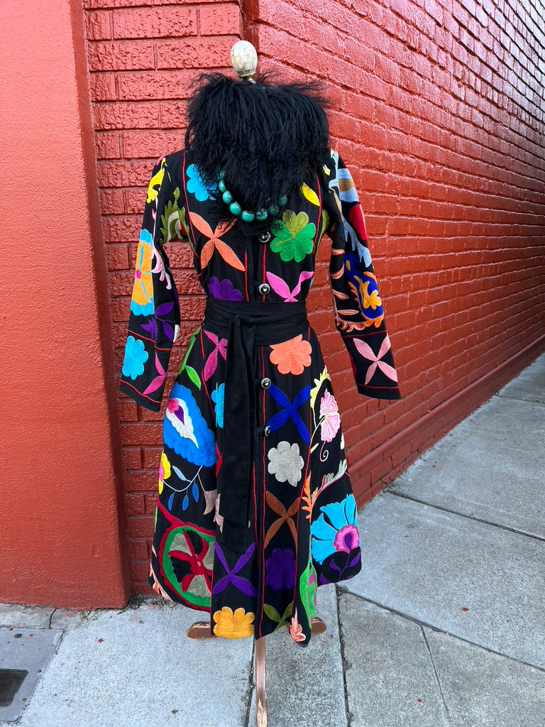 Fleur en noir coat pockets suzani textile a-line coat Andrea Serrahn Serrahna
