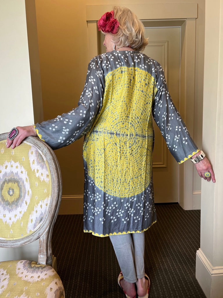 Big Circle Bandhani Coat cotton shibori button front Andrea Serrahn Serrahna