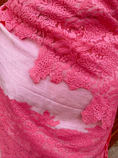 Soft Pashmina Lace Shawl wool baby pink Andrea Serrahn Serrahna