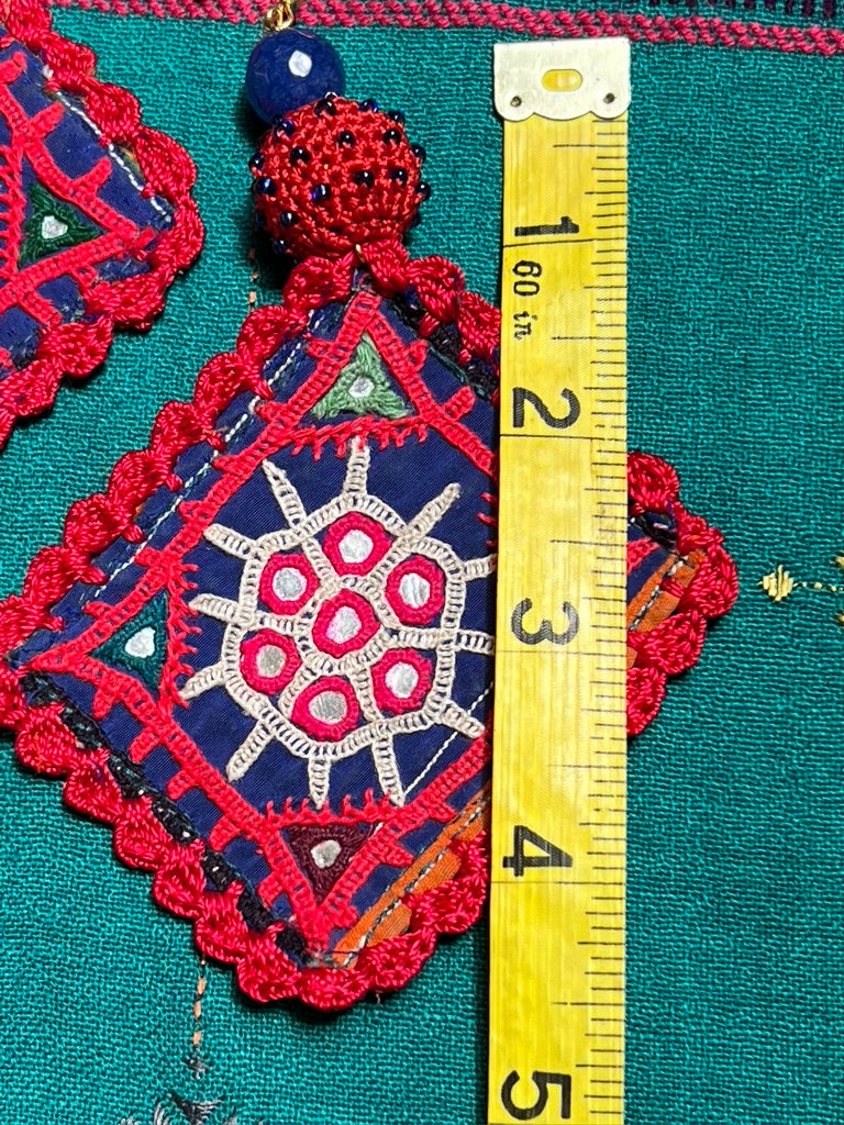 Rabari choli upcycled hand-embroidered oversized lightweight earrings Andrea Serrahn Serrahna