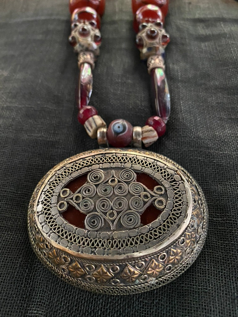 Turkmen silver pendant ceramic resin beads Andrea Serrahn Serrahna