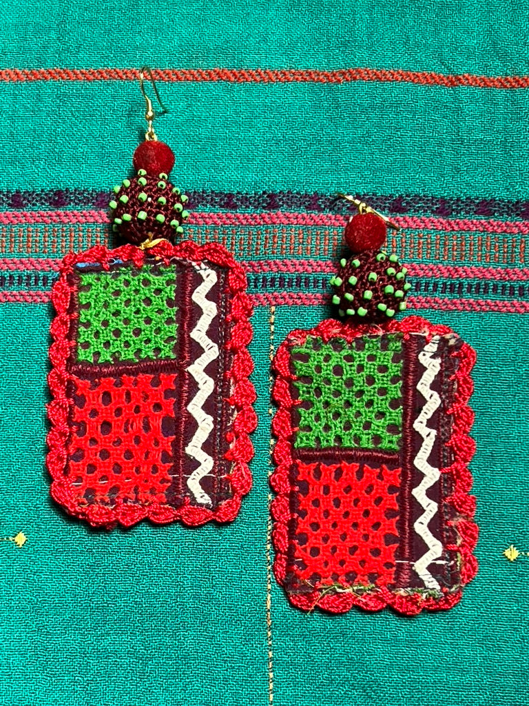 Rabari choli upcycled hand-embroidered oversized lightweight earrings Andrea Serrahn Serrahna