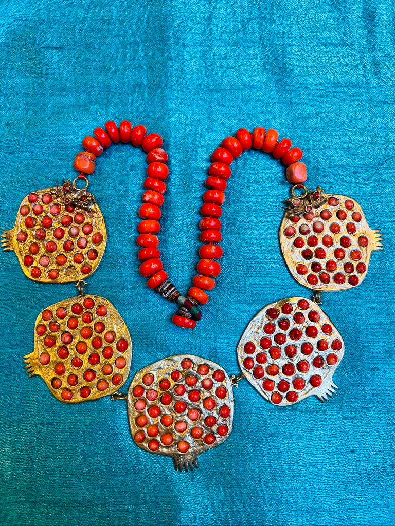 Pomegranate coral necklace brass gold plated Andrea Serrahn Serrahna
