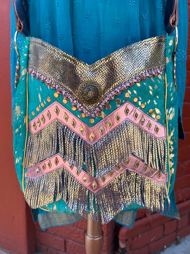 Azteca Bag fringe suede pony hide metallic decorated Andrea Serrahn Serrahna