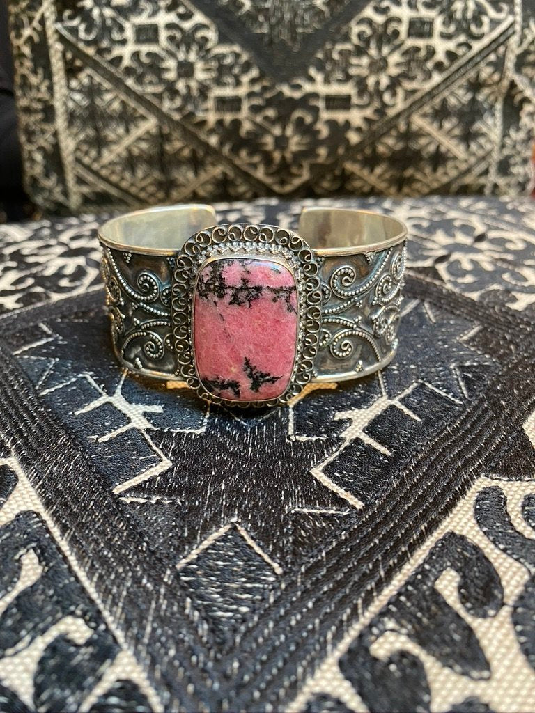 Rhodonite stone 925 silver cuff Andrea Serrahn Serrahna