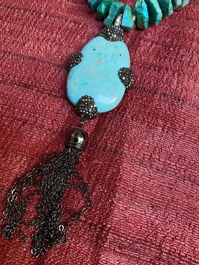 TURQUOISE SLICES MARCASITE NECKLACE