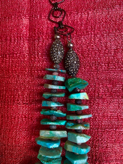 TURQUOISE SLICES MARCASITE NECKLACE
