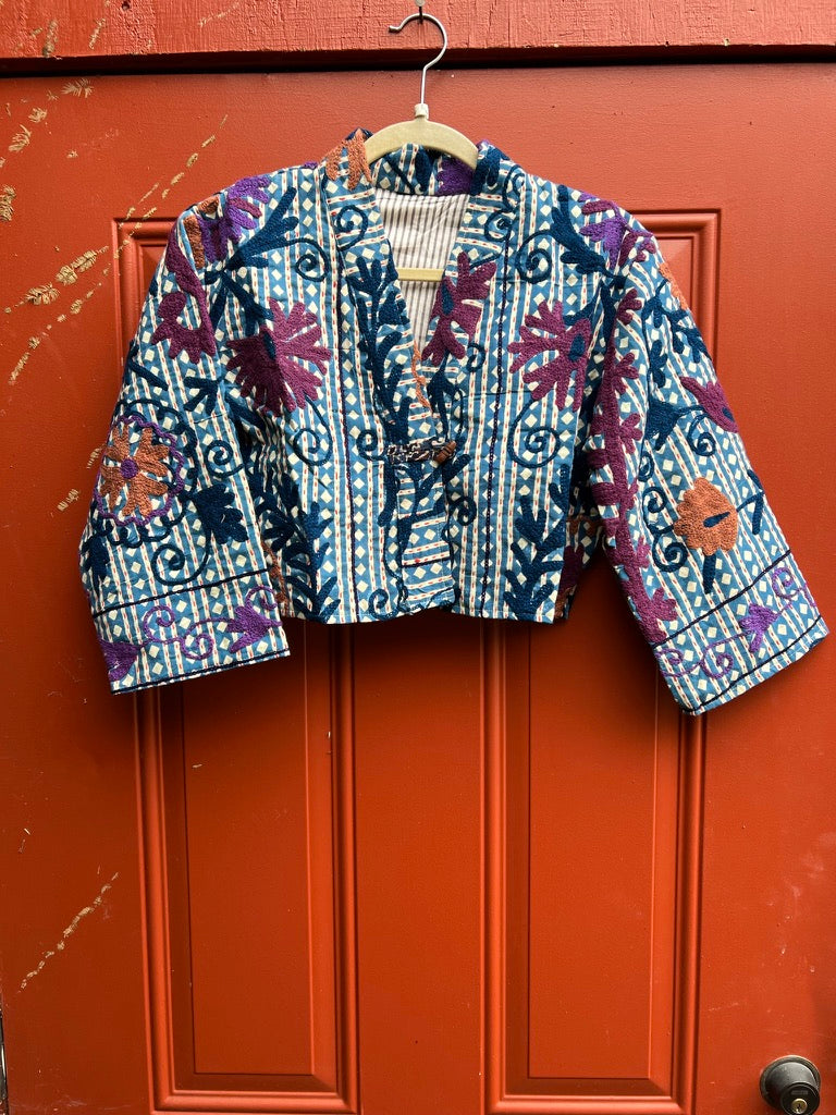 Embroidered bolero jacket in blue, rust, burgundy, light blue. #3