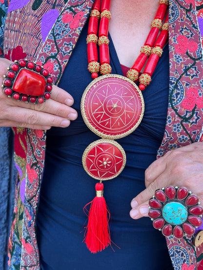 HAND-CARVED WOODEN KUTCHI BUTTON NECKLACE