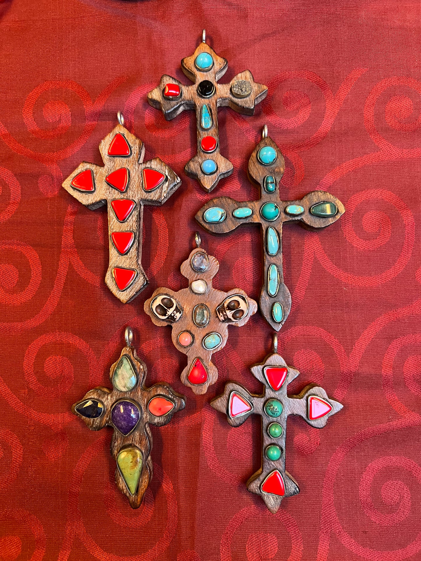 SMALL WOOD GEM STUDDED CROSSES